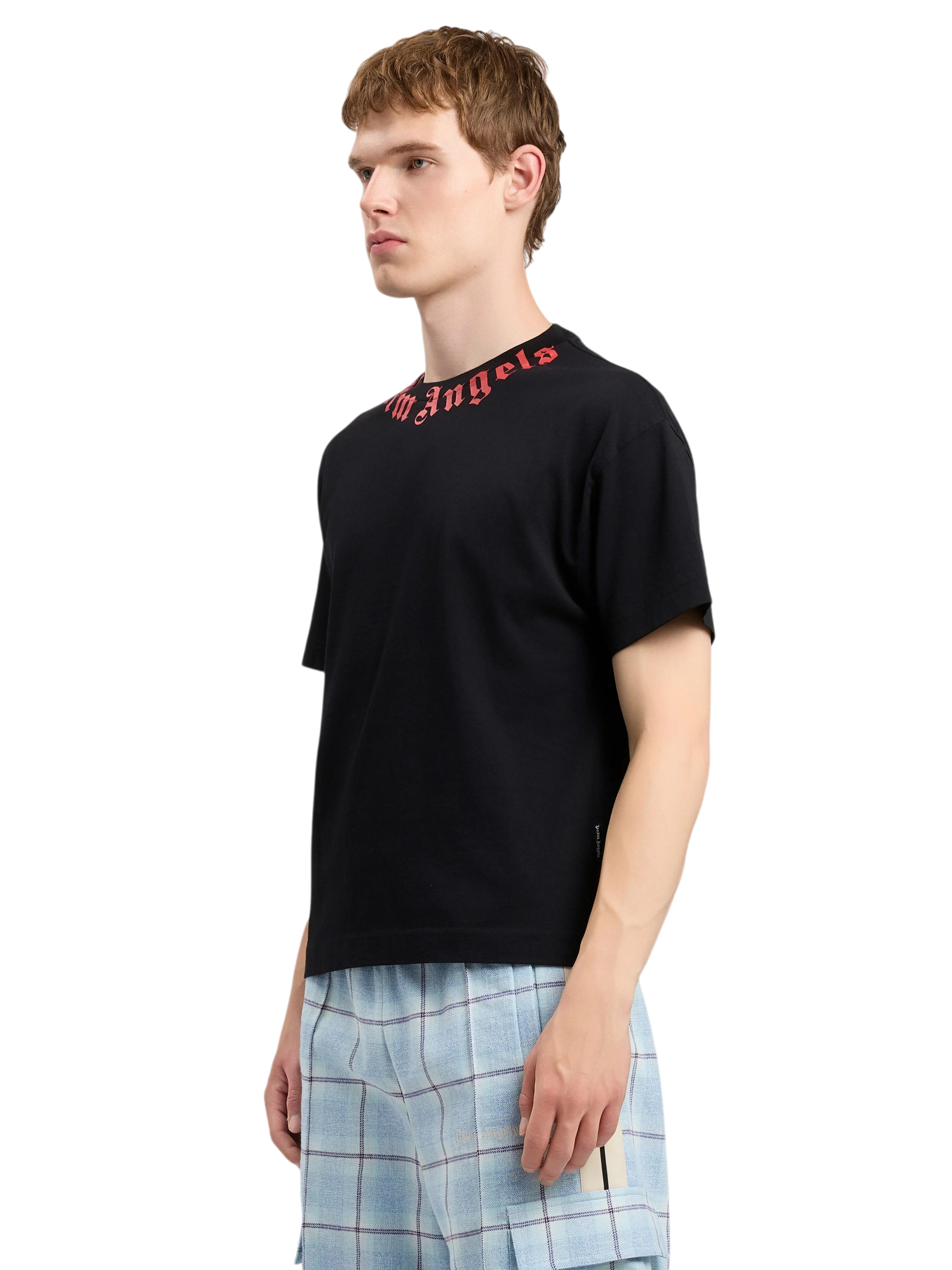 PALM ANGELS Neck Logo T-Shirt Black Red