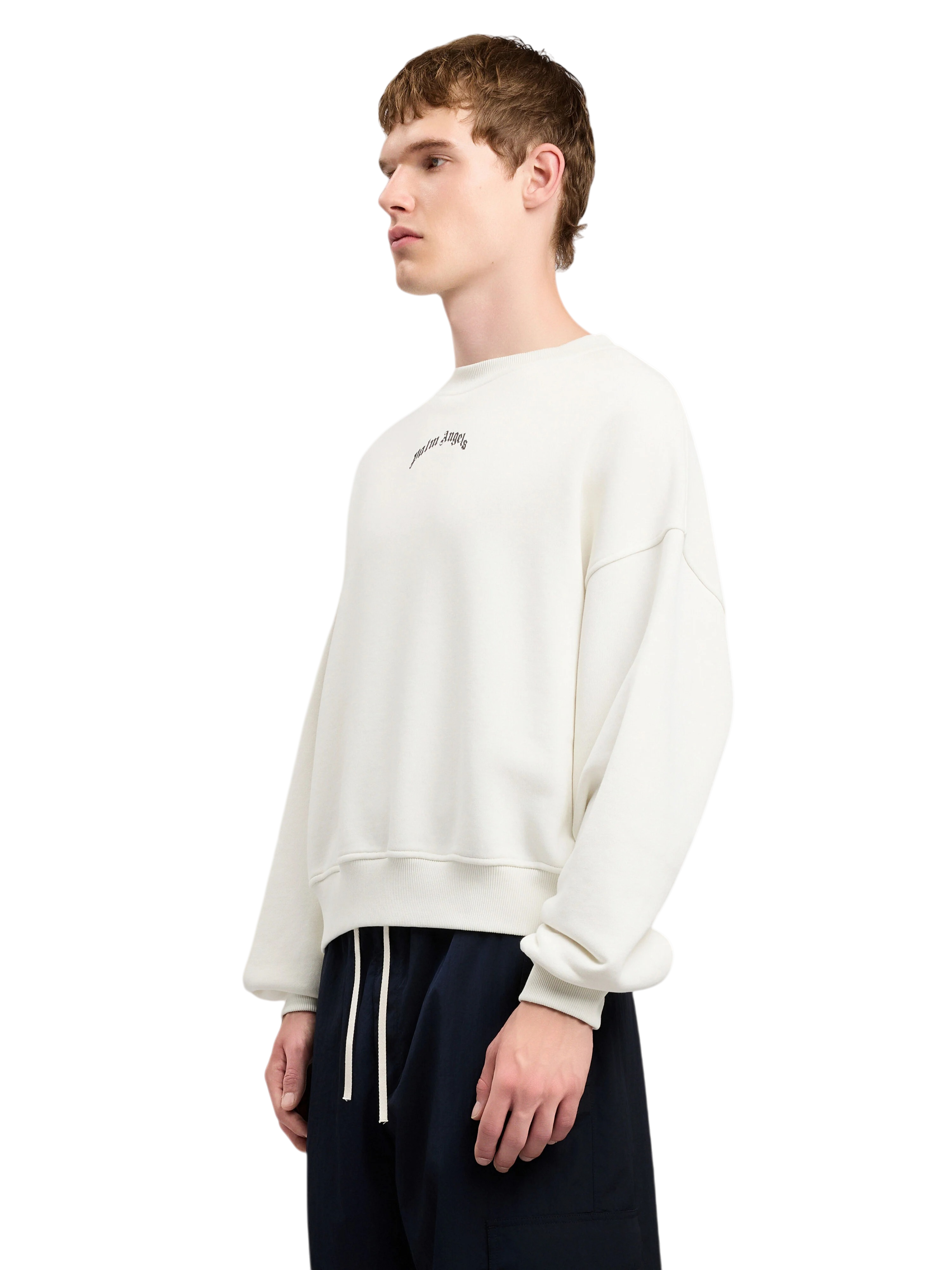 PALM ANGELS Back Curved Logo Loose Sweatshirt Off White Black