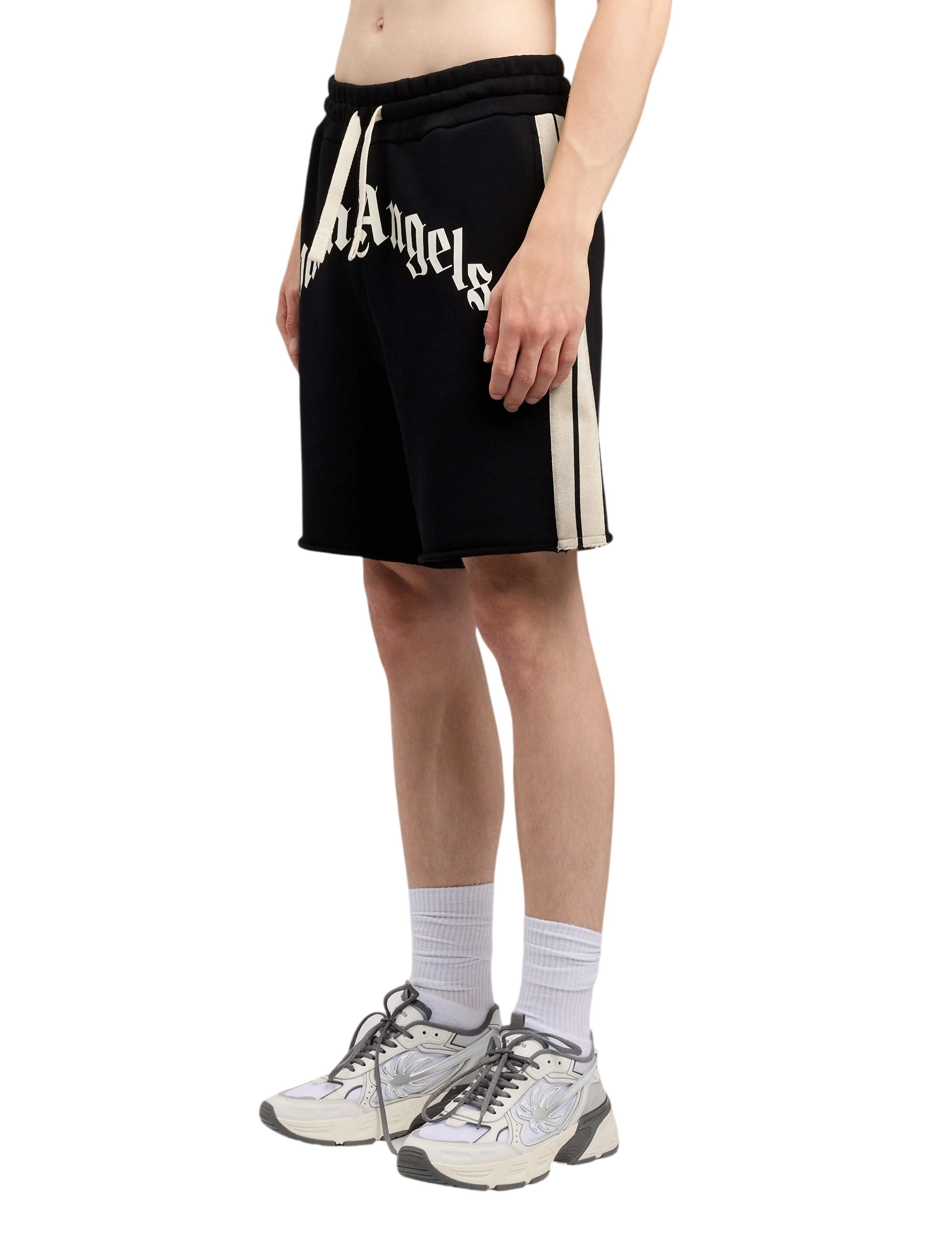 PALM ANGELS Curved Logo Track Sweatshorts Black Off White