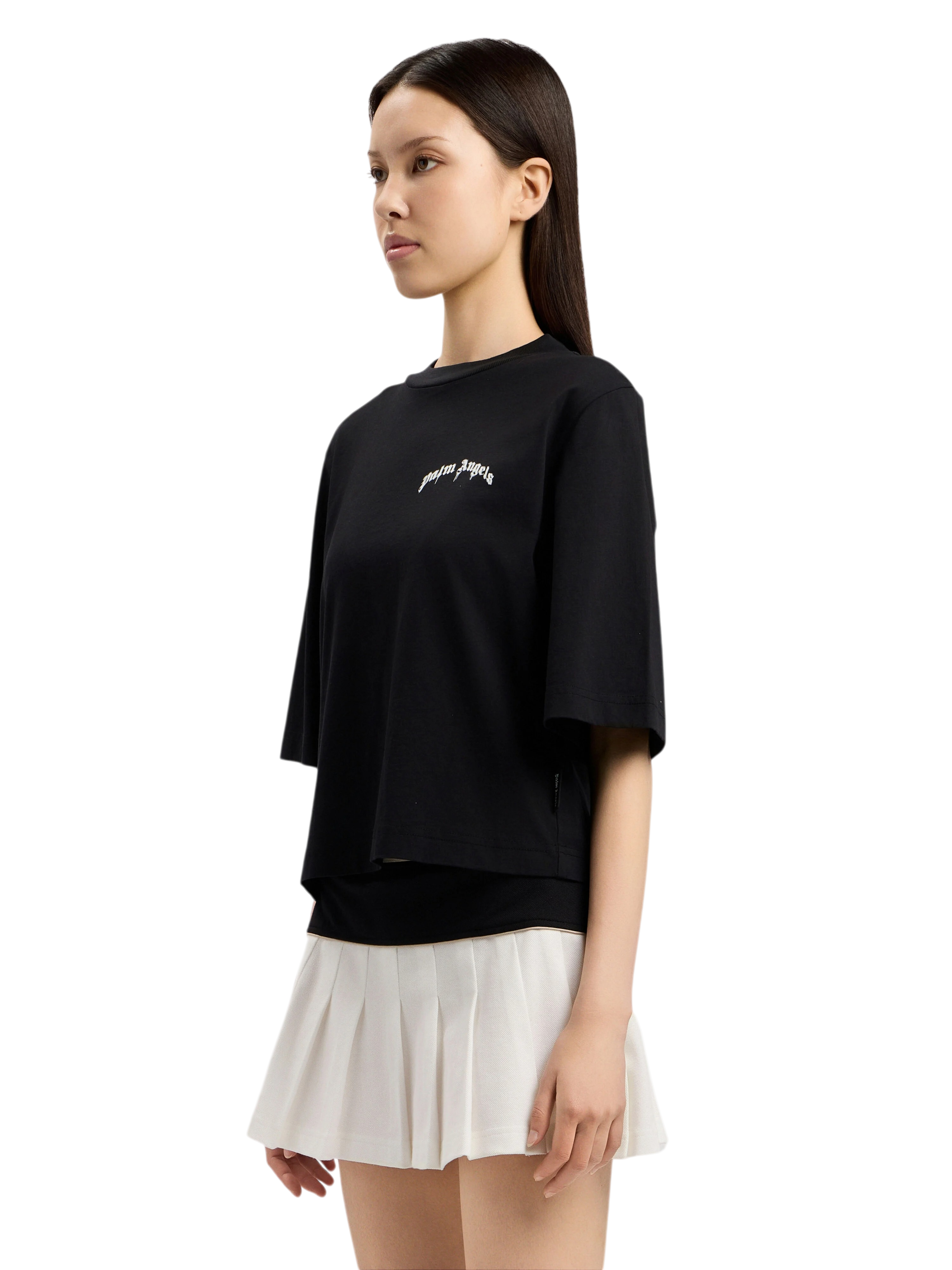 PALM ANGELS Mini Curved Logo Boxy T-Shirt Black Off White