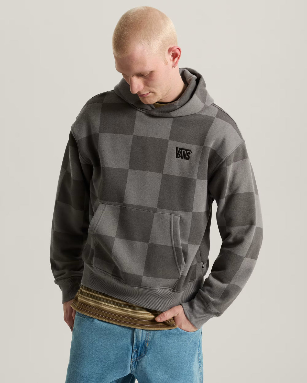 VANS FELPA con cappuccio Stretch Logo Checkerboard Grey
