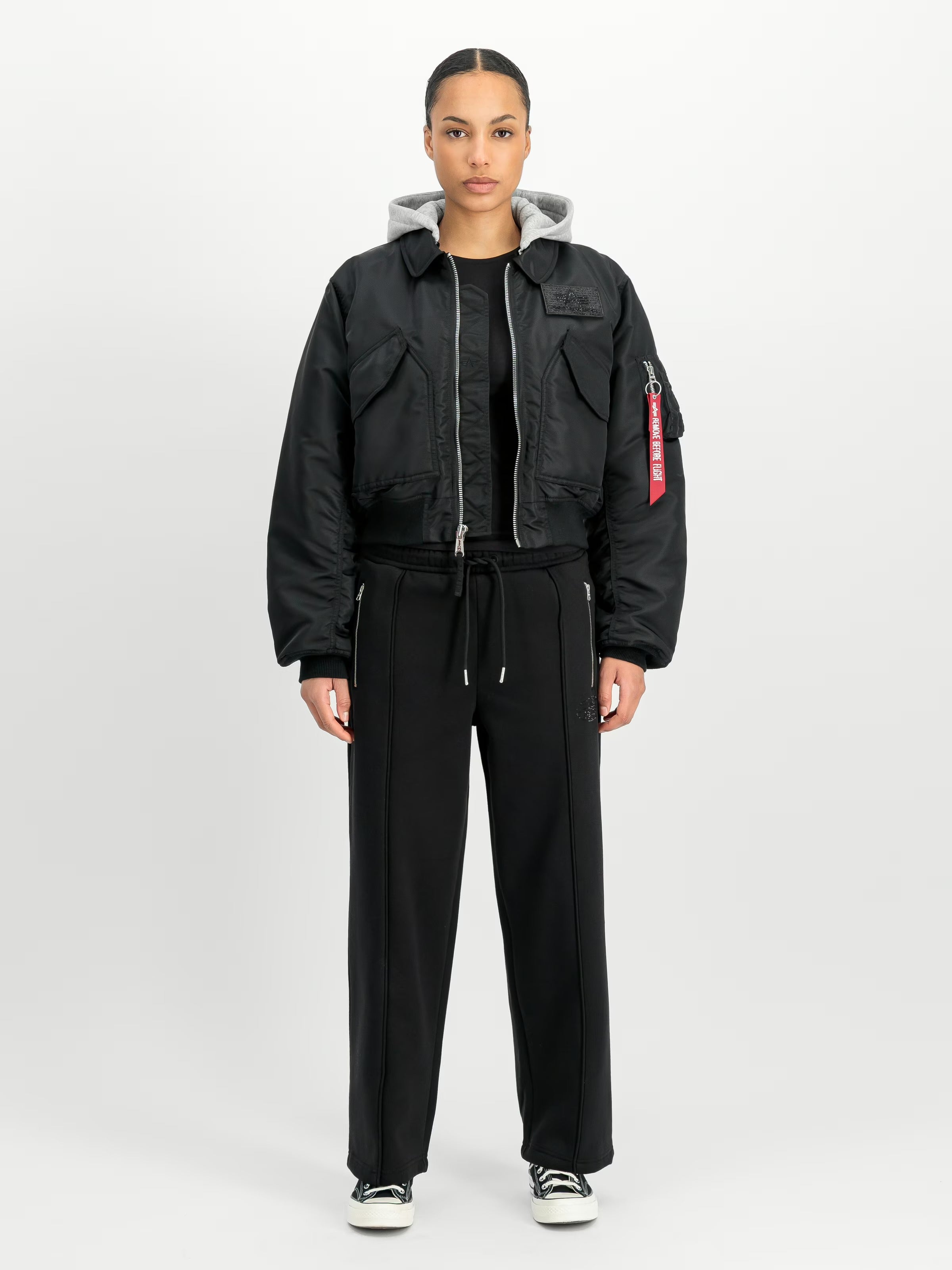 ALPHA INDUSTRIES CWU-45/P Hooded Bomber Jacket Women BLACK