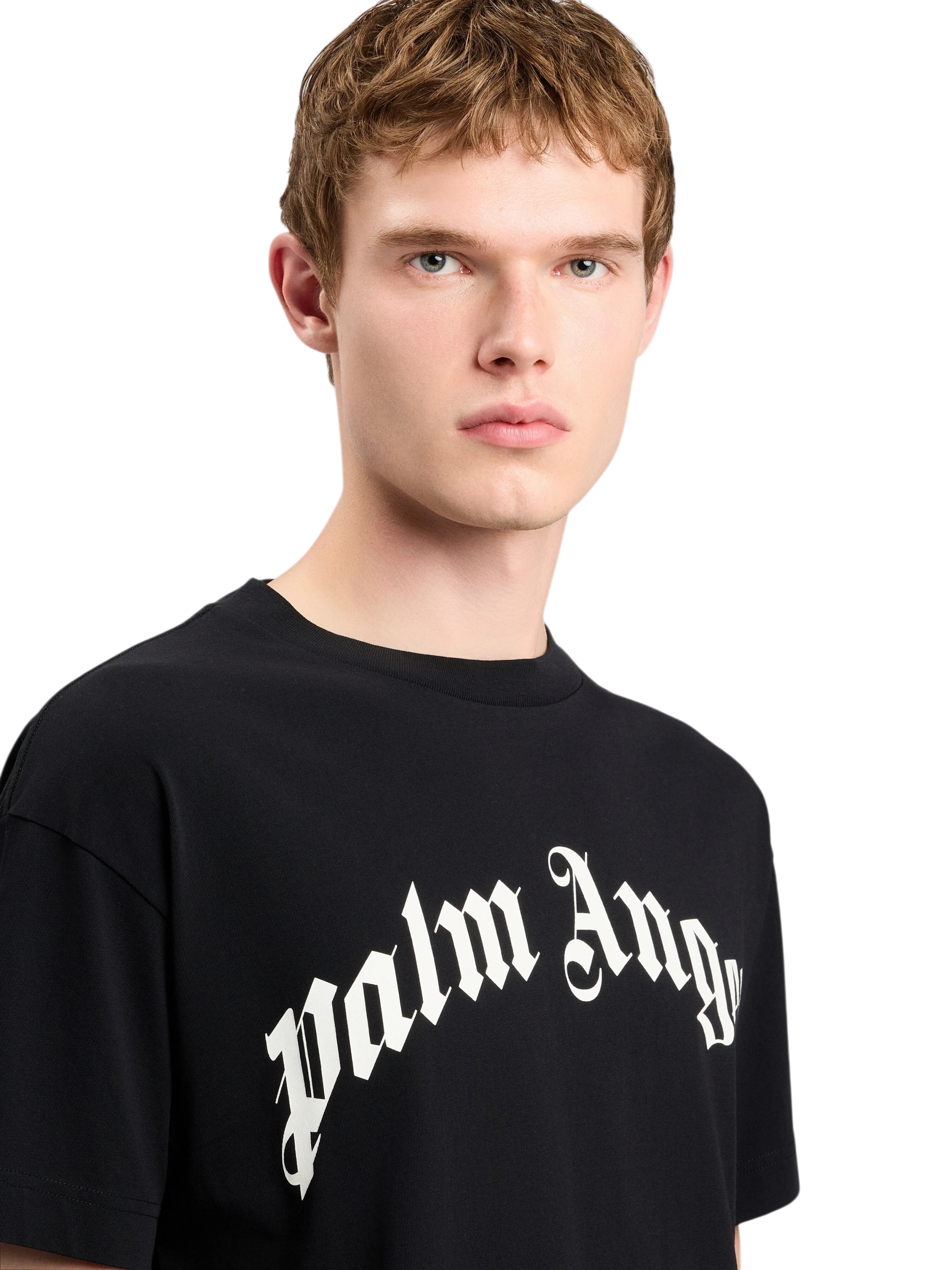 PALM ANGELS Curved Logo T-Shirt Black Off White