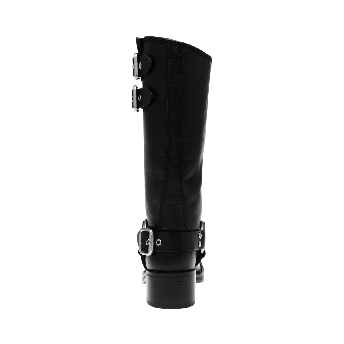 Stivale biker Blaze Shop Steve Madden nero al ginocchio in similpelle con fibbie metalliche e tacco da 4 cm