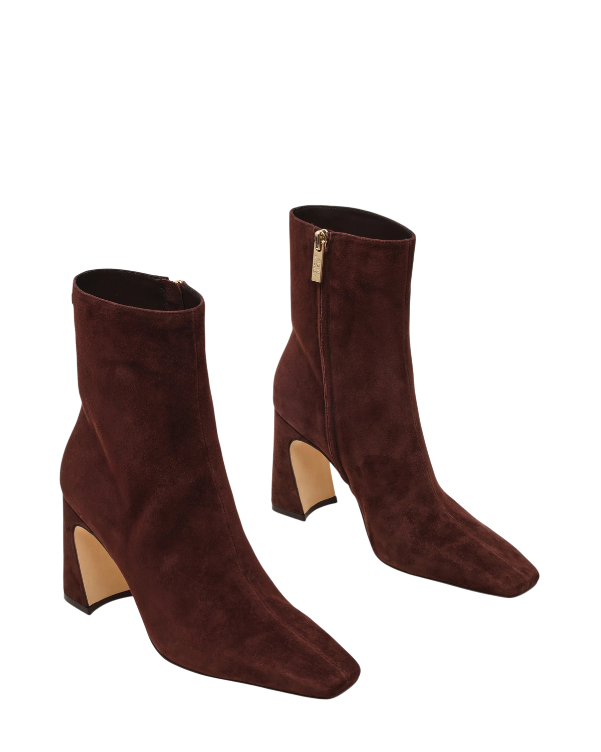 Stivaletti Blaze Shop Flares in pelle scamosciata color cioccolato con tacco largo da 8,5 cm e cerniera laterale