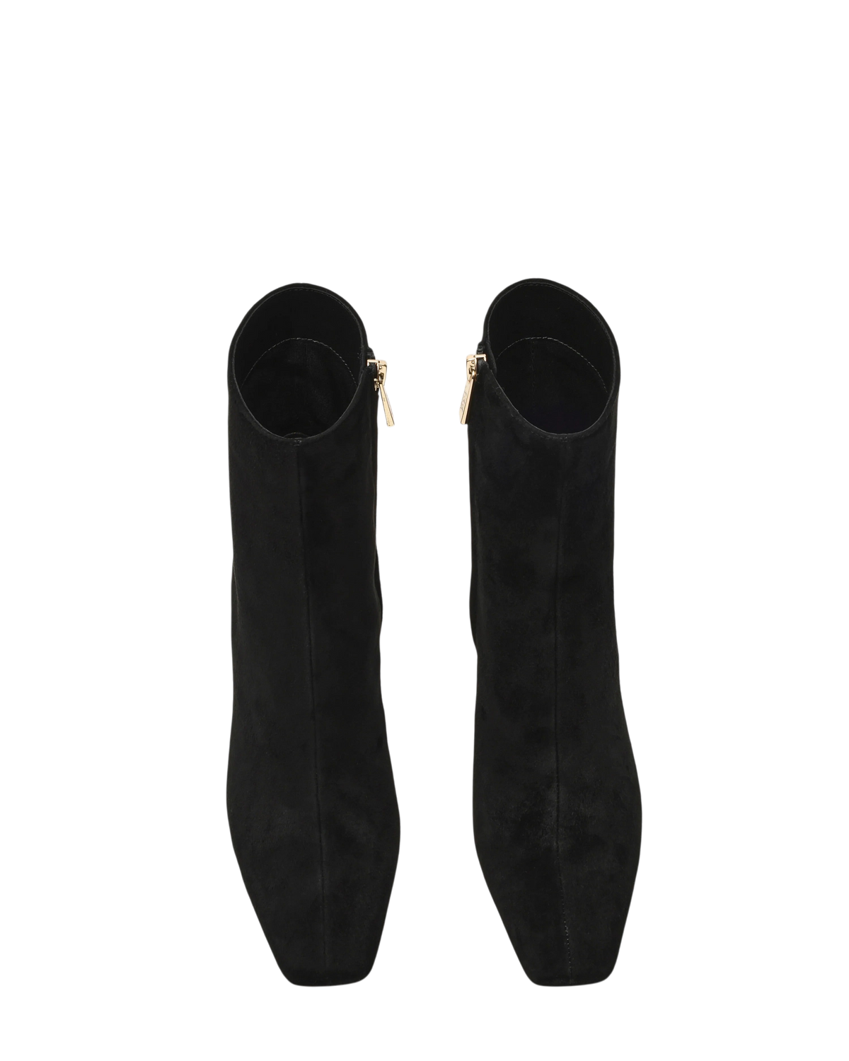 Stivaletti Blaze Shop Flares in pelle scamosciata nera con tacco alto e cerniera laterale, vista dall'alto