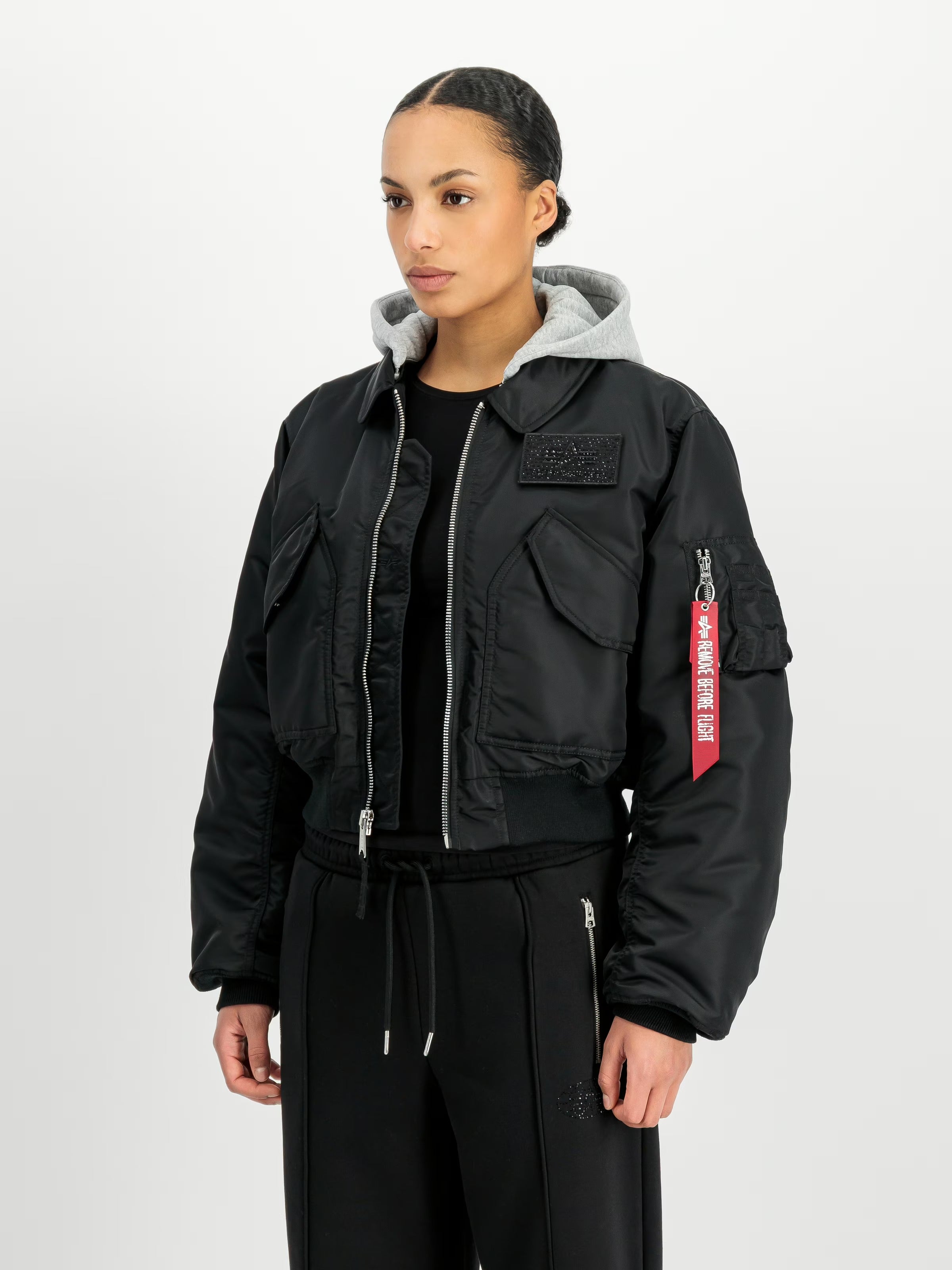 ALPHA INDUSTRIES CWU-45/P Hooded Bomber Jacket Women BLACK