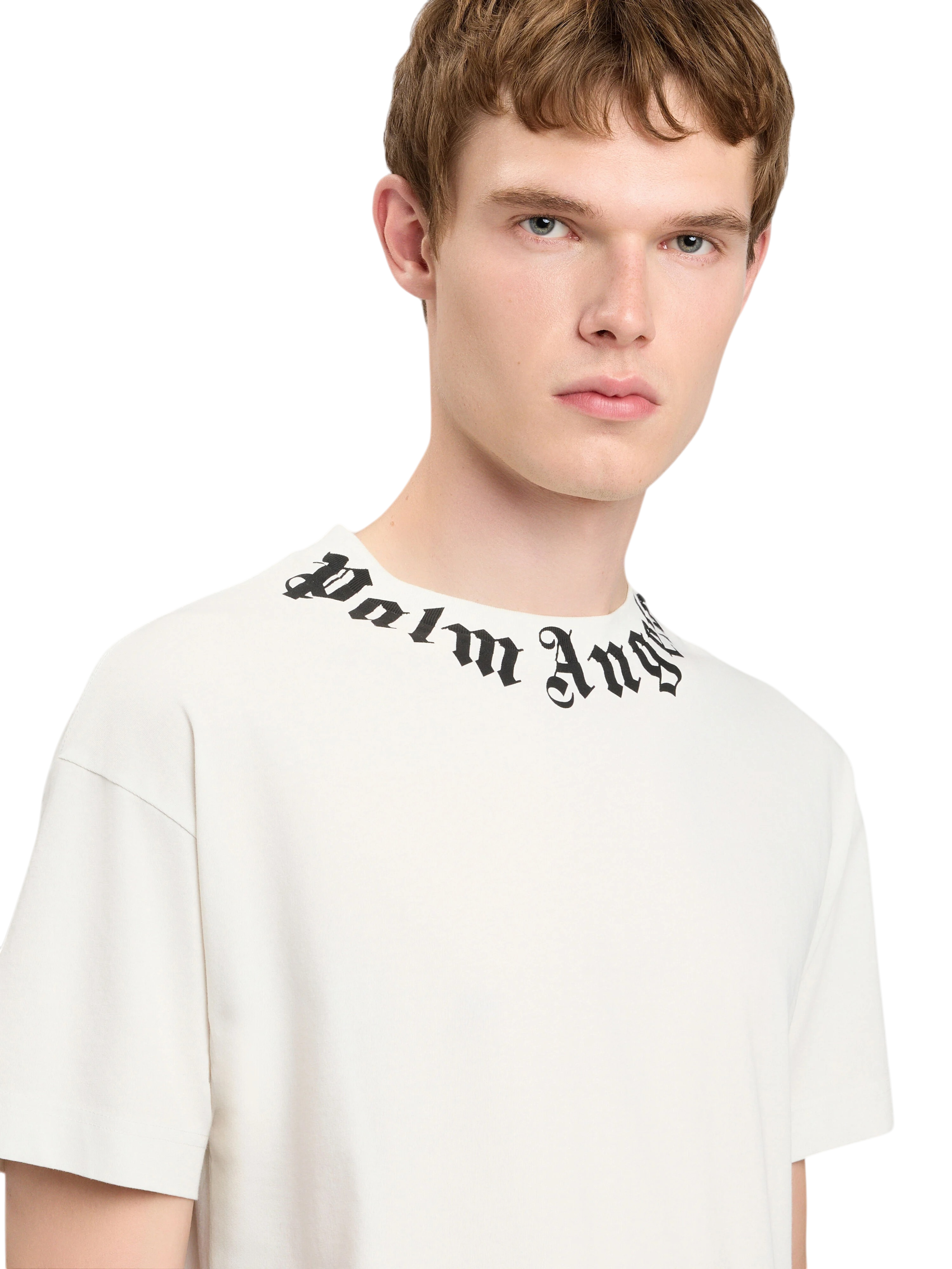 PALM ANGELS Neck Logo T-Shirt Off White Black