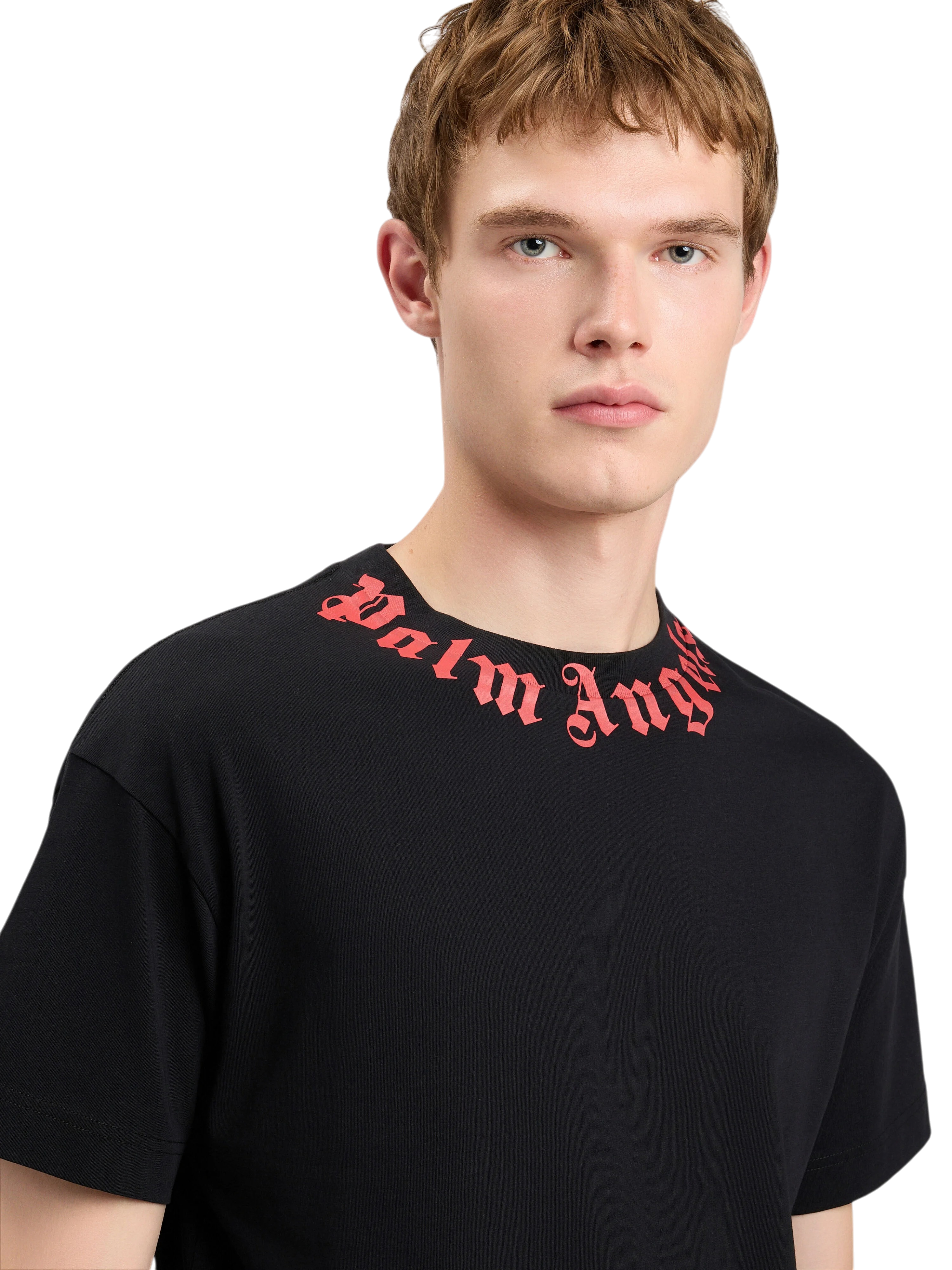 PALM ANGELS Neck Logo T-Shirt Black Red