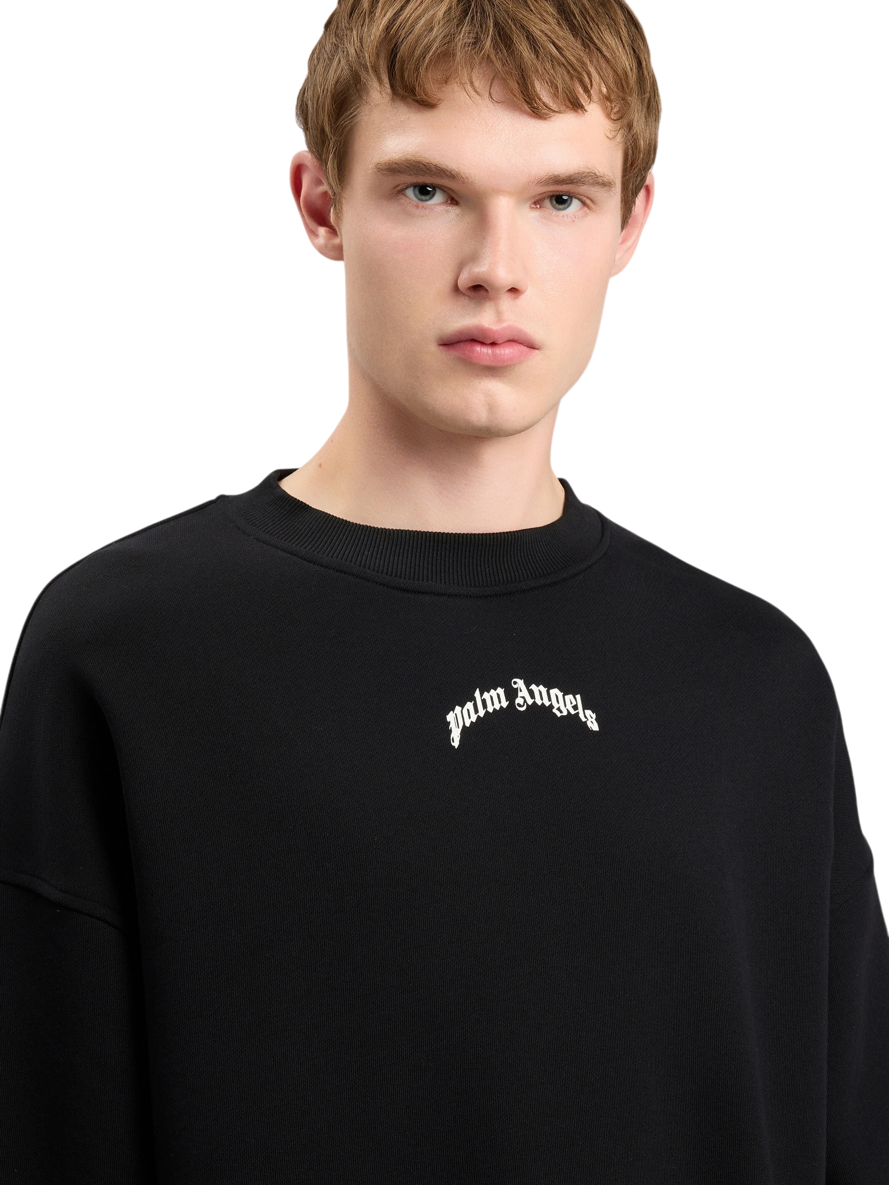 PALM ANGELS Back Curved Logo Loose Sweatshirt Black Off White