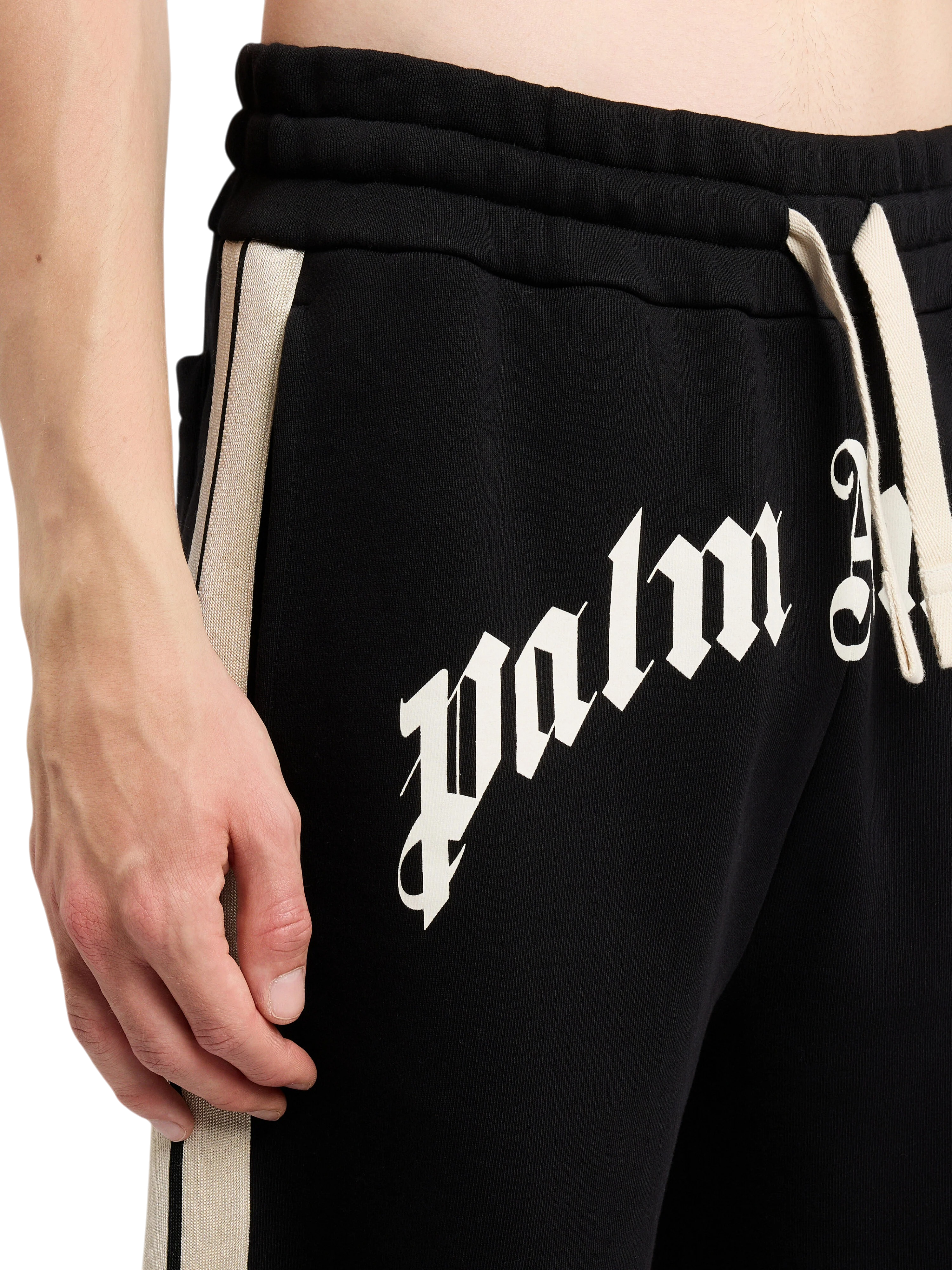 PALM ANGELS Curved Logo Track Sweatshorts Black Off White