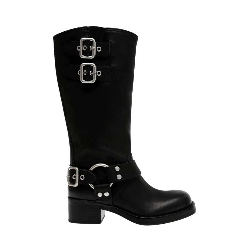 Stivale biker Blaze Shop Eastern nero in similpelle con fibbie metalliche e tacco da 4 cm