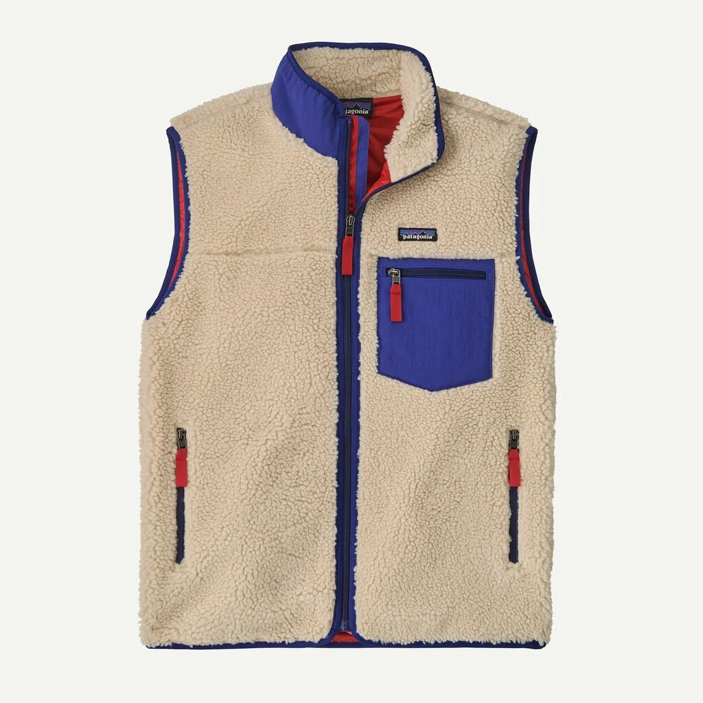 PATAGONIA Men's Classic Retro-X® Fleece Vest Dark Natural w/Cobalt Blue