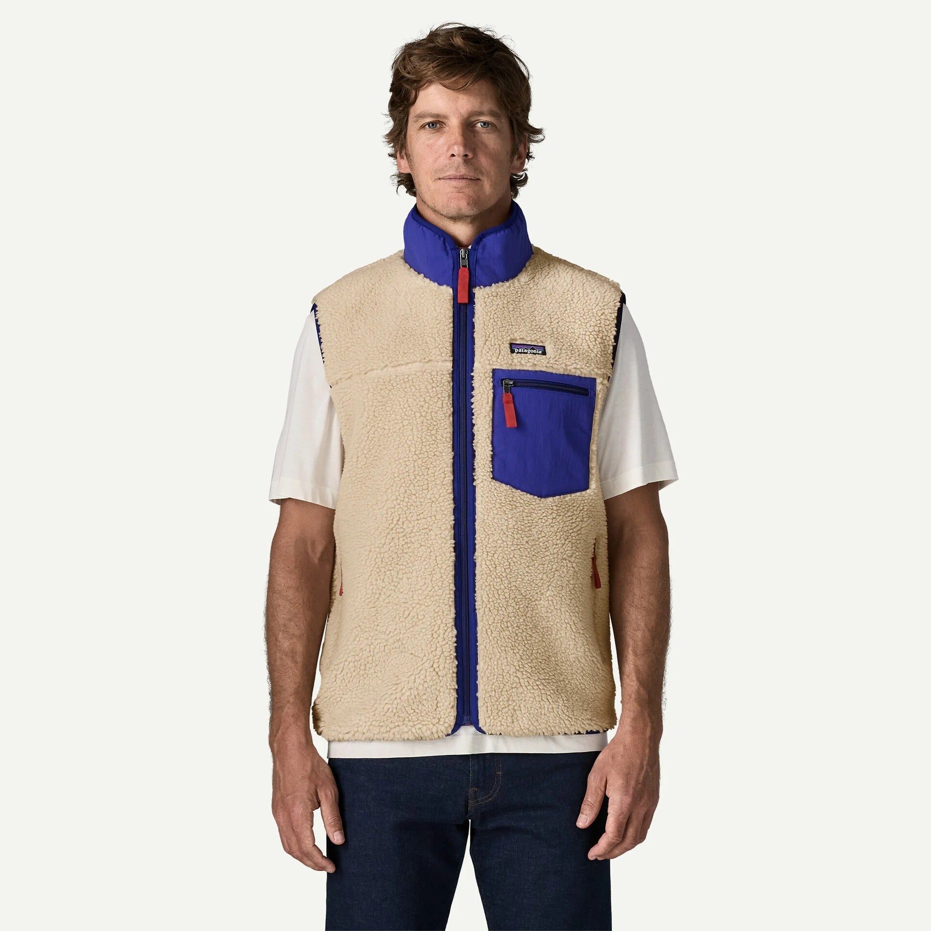PATAGONIA Men's Classic Retro-X® Fleece Vest Dark Natural w/Cobalt Blue