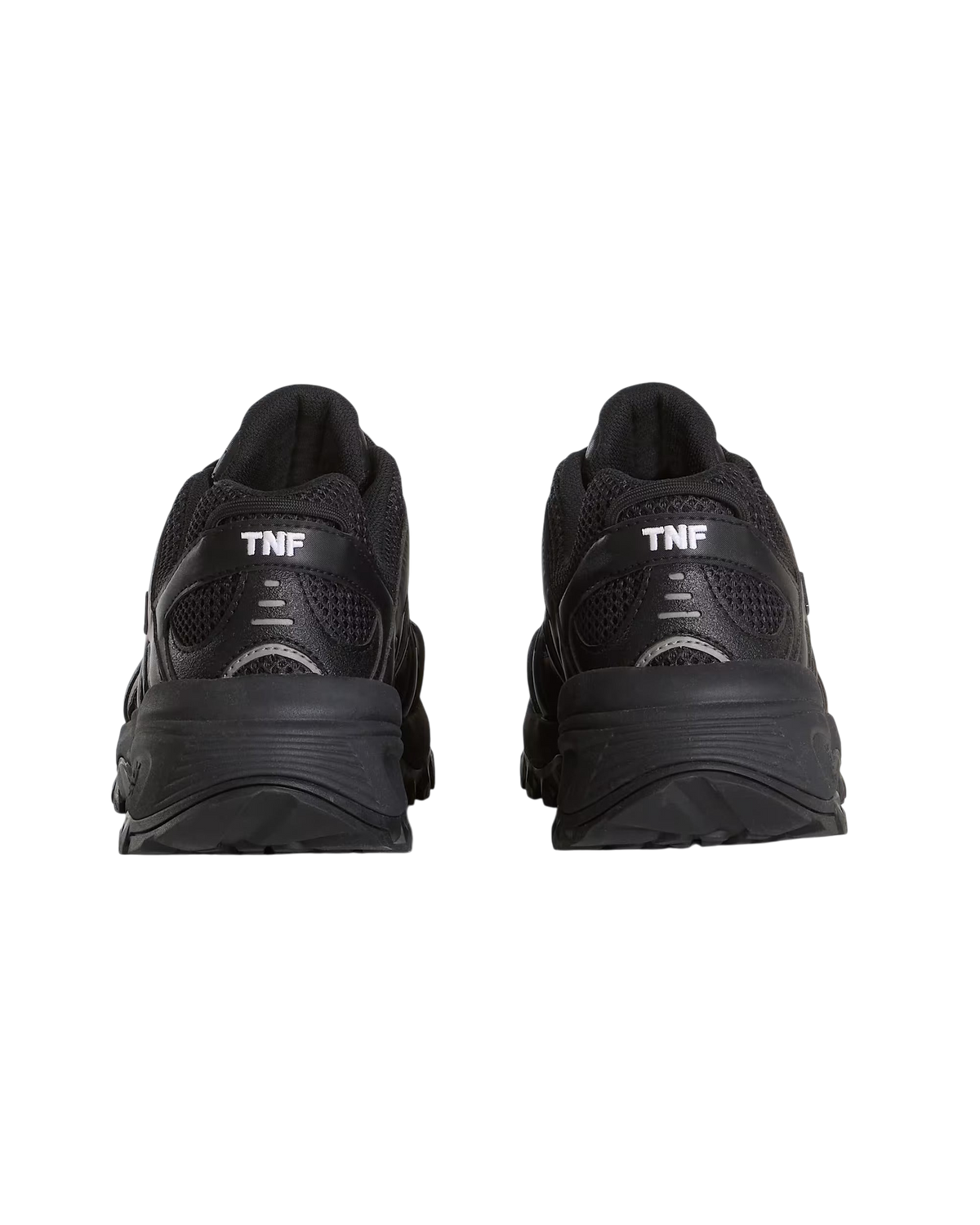 Vista posteriore delle scarpe da escursionismo Blaze Shop The North Face Hedgehog nere con logo TNF e suola Vibram