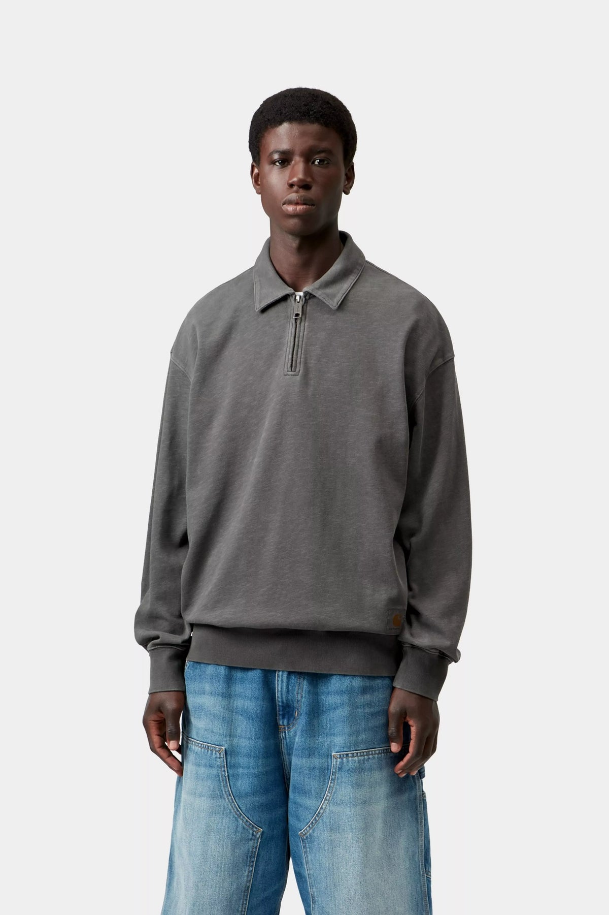 CARHARTT WIP Harper Polo Black, Garment dyed