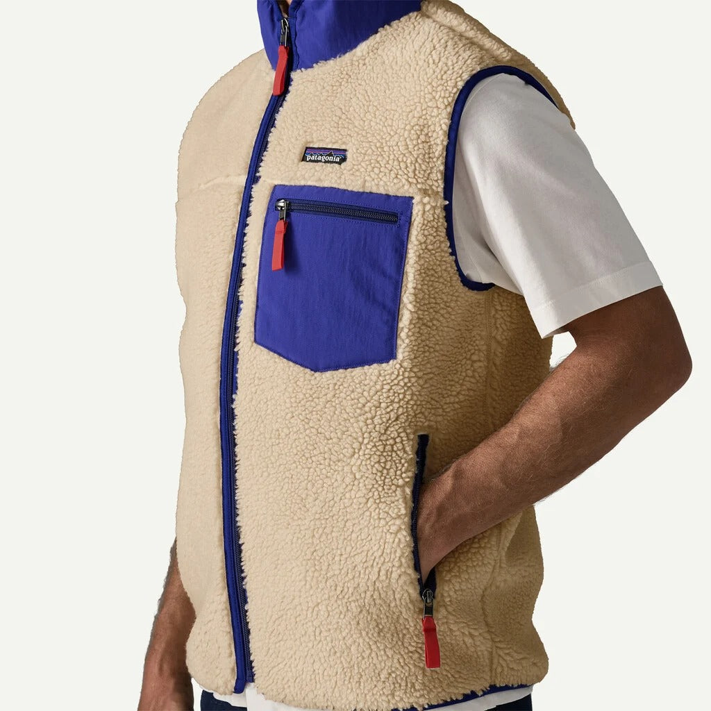 PATAGONIA Men's Classic Retro-X® Fleece Vest Dark Natural w/Cobalt Blue