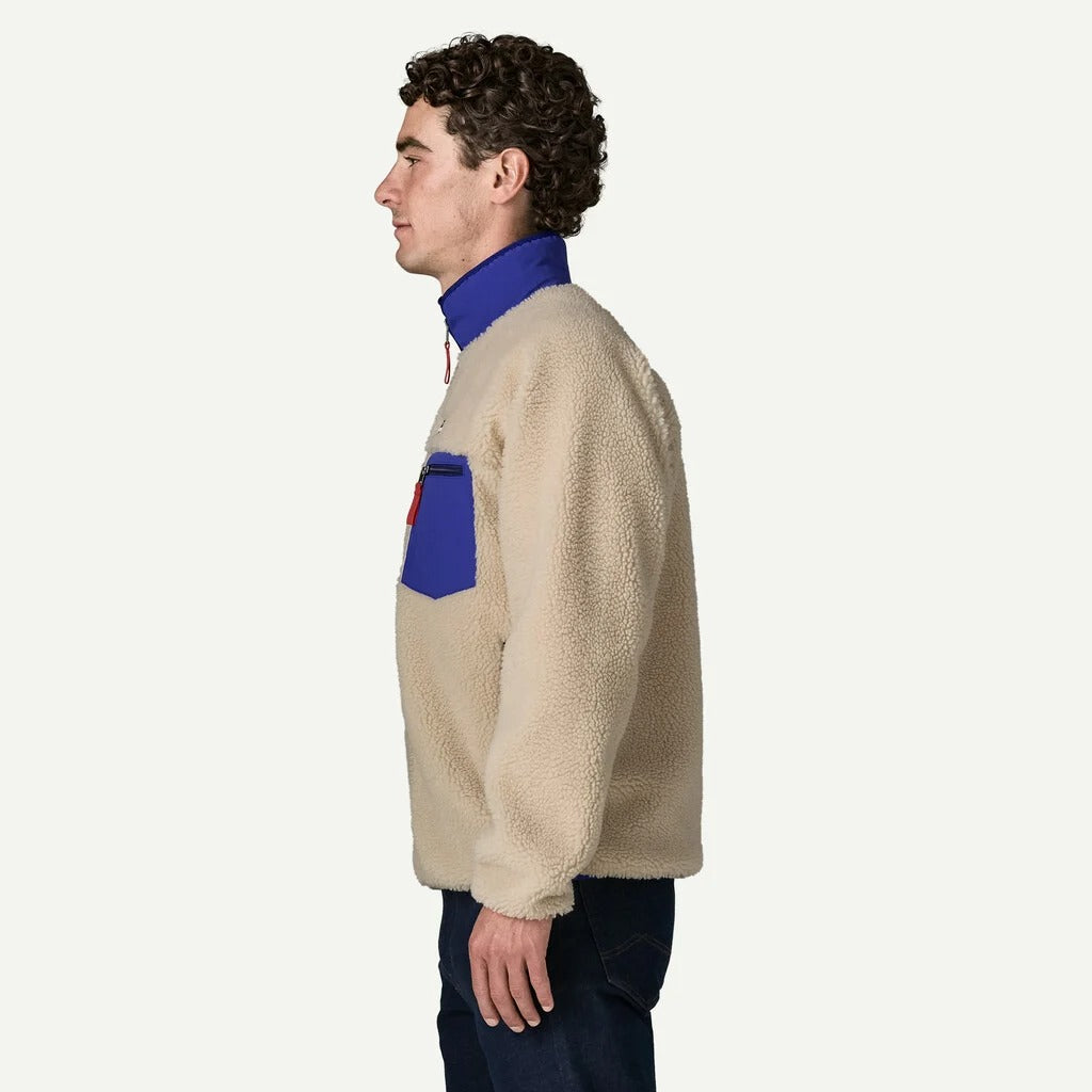 PATAGONIA Men's Classic Retro-X® Fleece Jacket Dark Natural w/Cobalt Blue