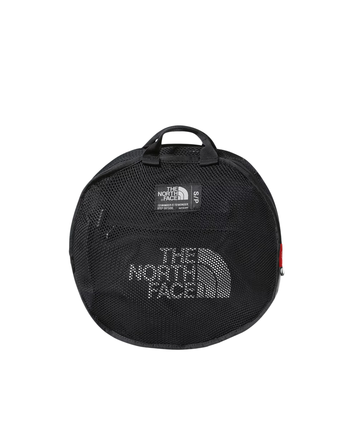 Sacca in rete nera con logo The North Face per il borsone Base Camp Duffel venduto da Blaze Shop