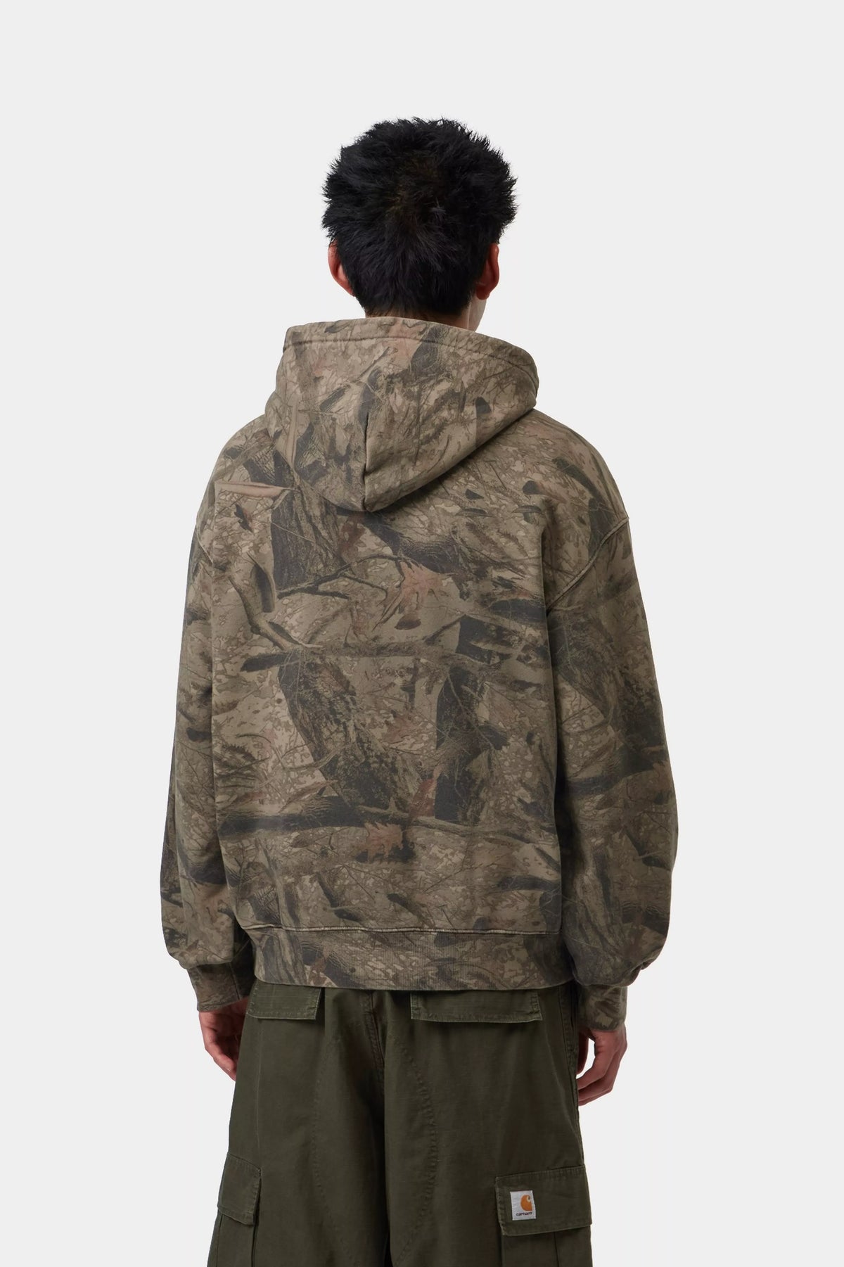 CARHARTT WIP Hooded Feather Tree Sweat Camo Feather Tree, Khaki / Shungite, Garment dyed