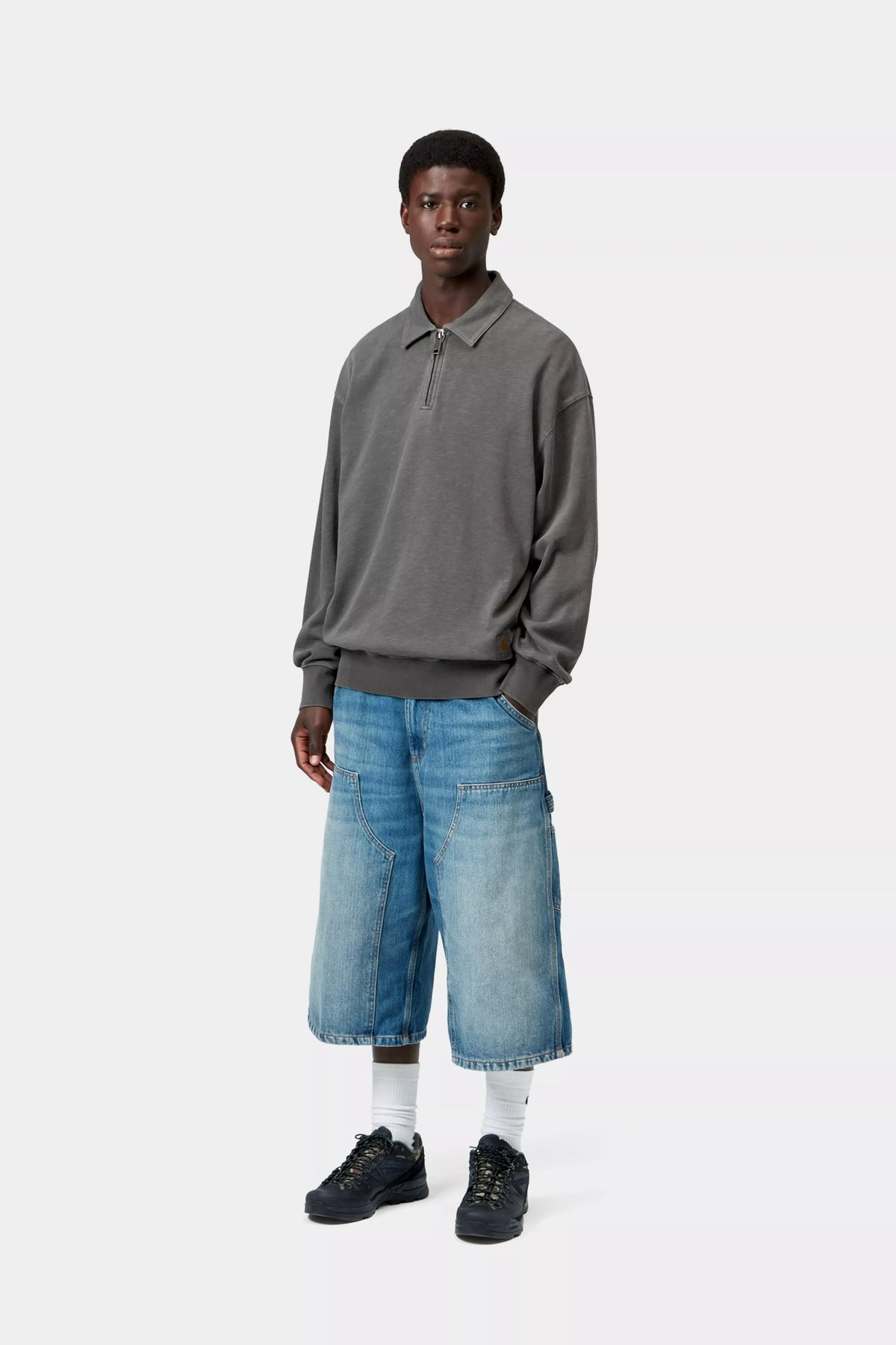 CARHARTT WIP Harper Polo Black, Garment dyed
