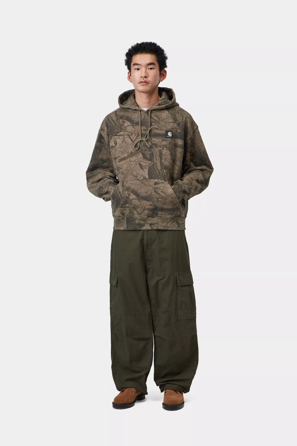 CARHARTT WIP Hooded Feather Tree Sweat Camo Feather Tree, Khaki / Shungite, Garment dyed