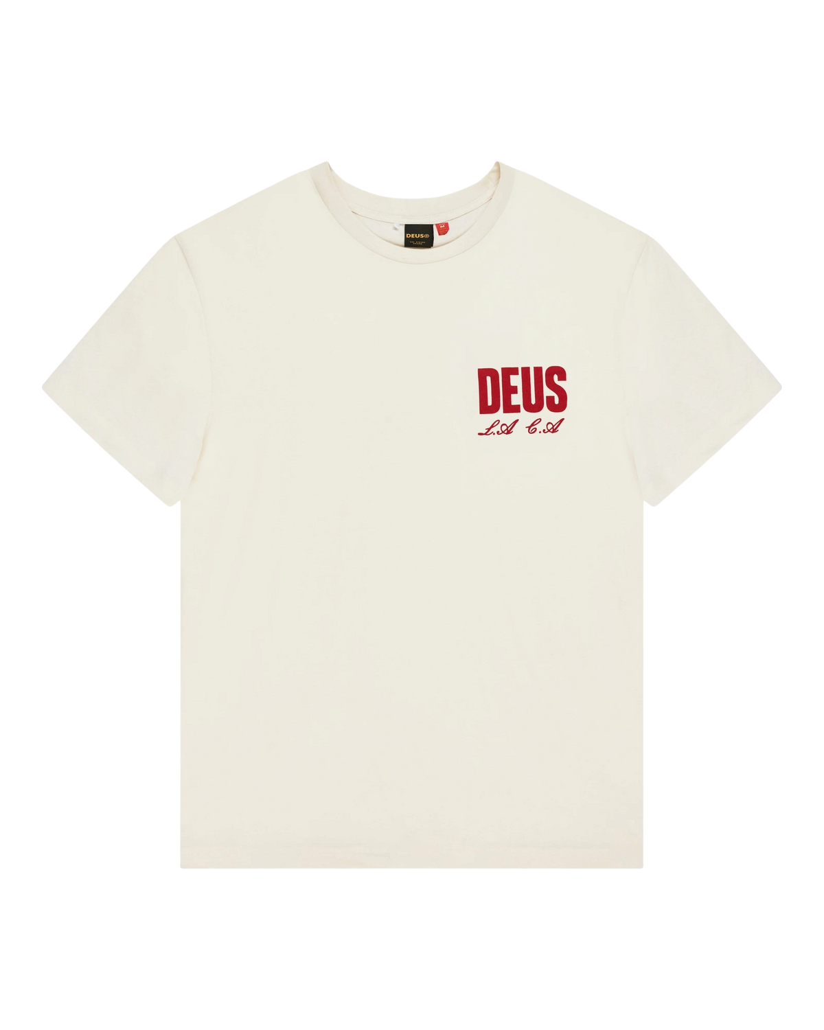 T-shirt Blaze Shop Deus Ex Machina color bianco vintage in cotone biologico con logo rosso stampato sul petto