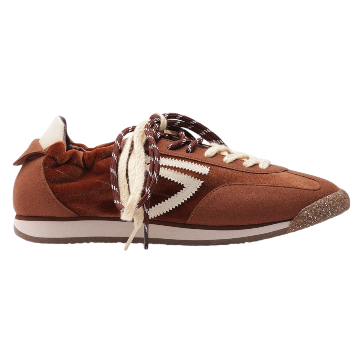 Sneaker Blaze Shop PURAAI Panther Sofa in velluto marrone e microsuede con suola glitterata bicolore e lacci avorio