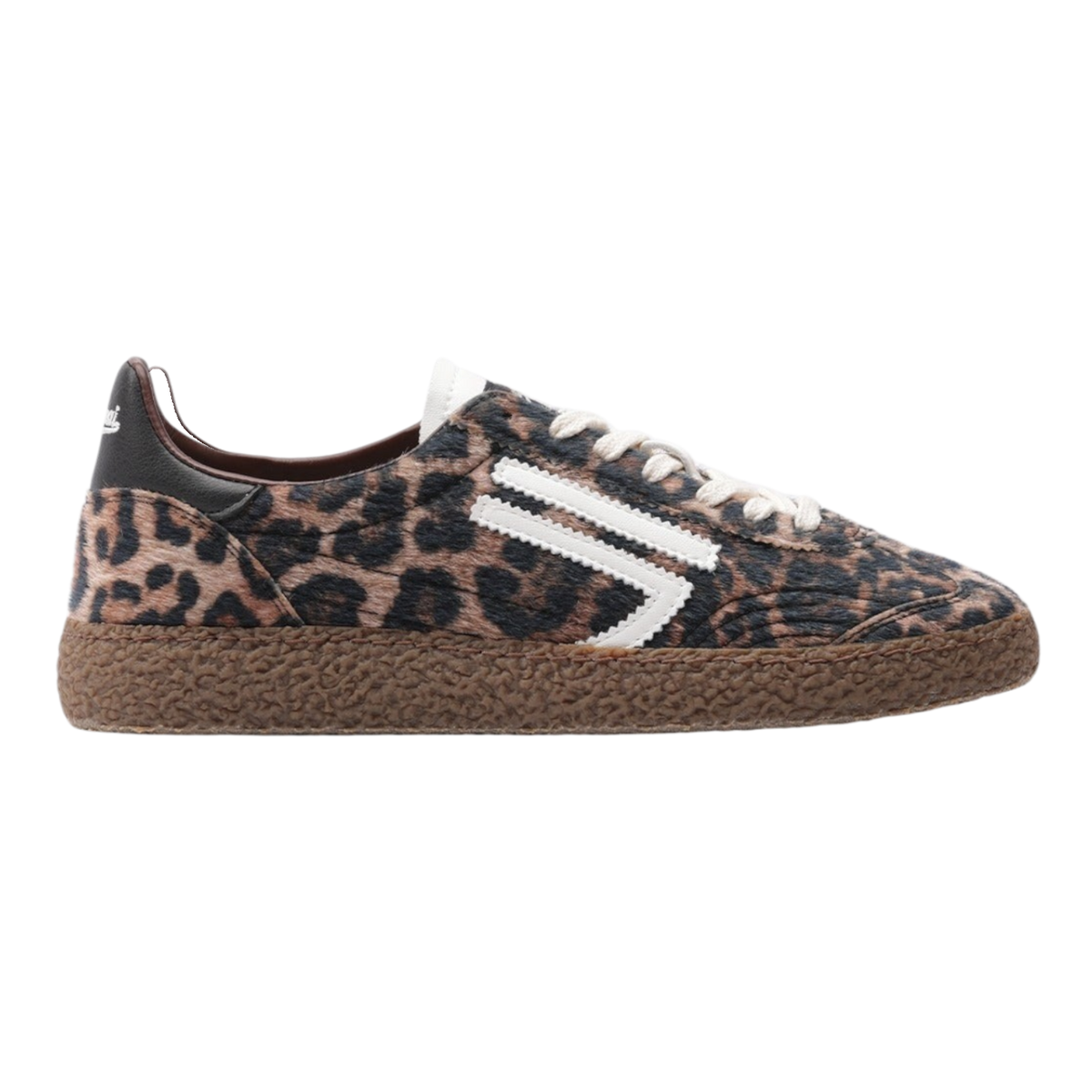 Sneaker Blaze Shop PURAAI XS Savana in cavallino leopardato con suola cioccolato, logo bianco e lacci avorio