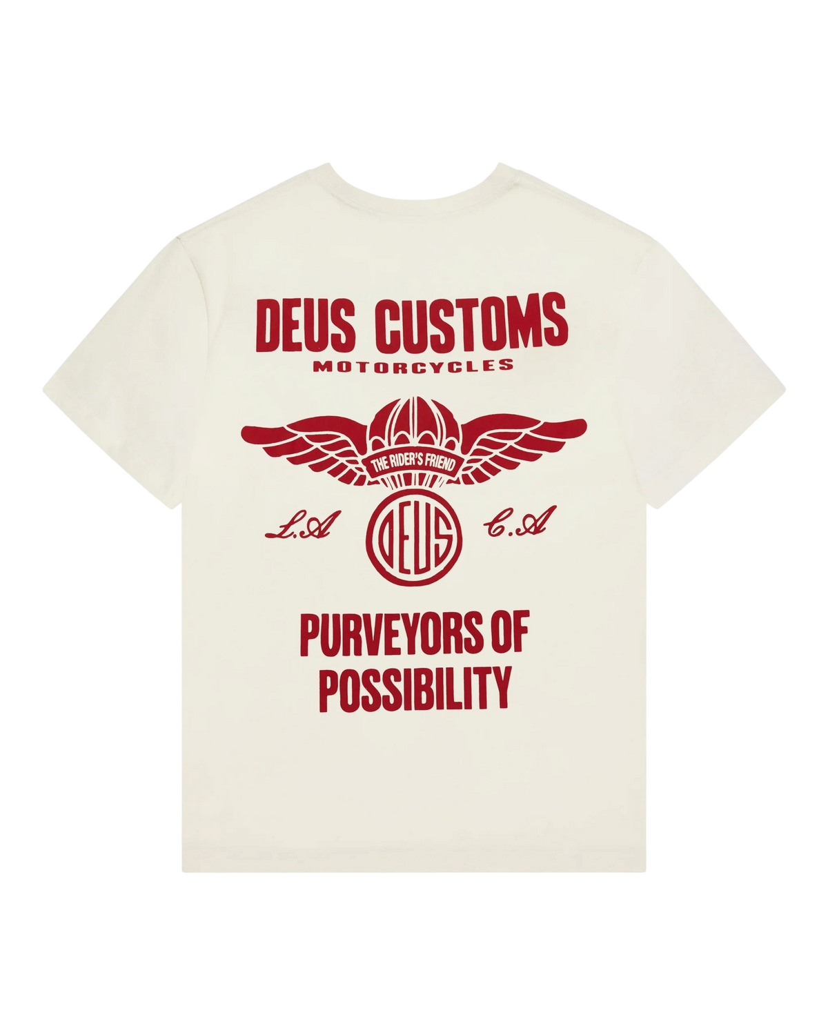 T-shirt Blaze Shop Deus Ex Machina color bianco vintage con grafica rossa stampata sul retro in cotone biologico