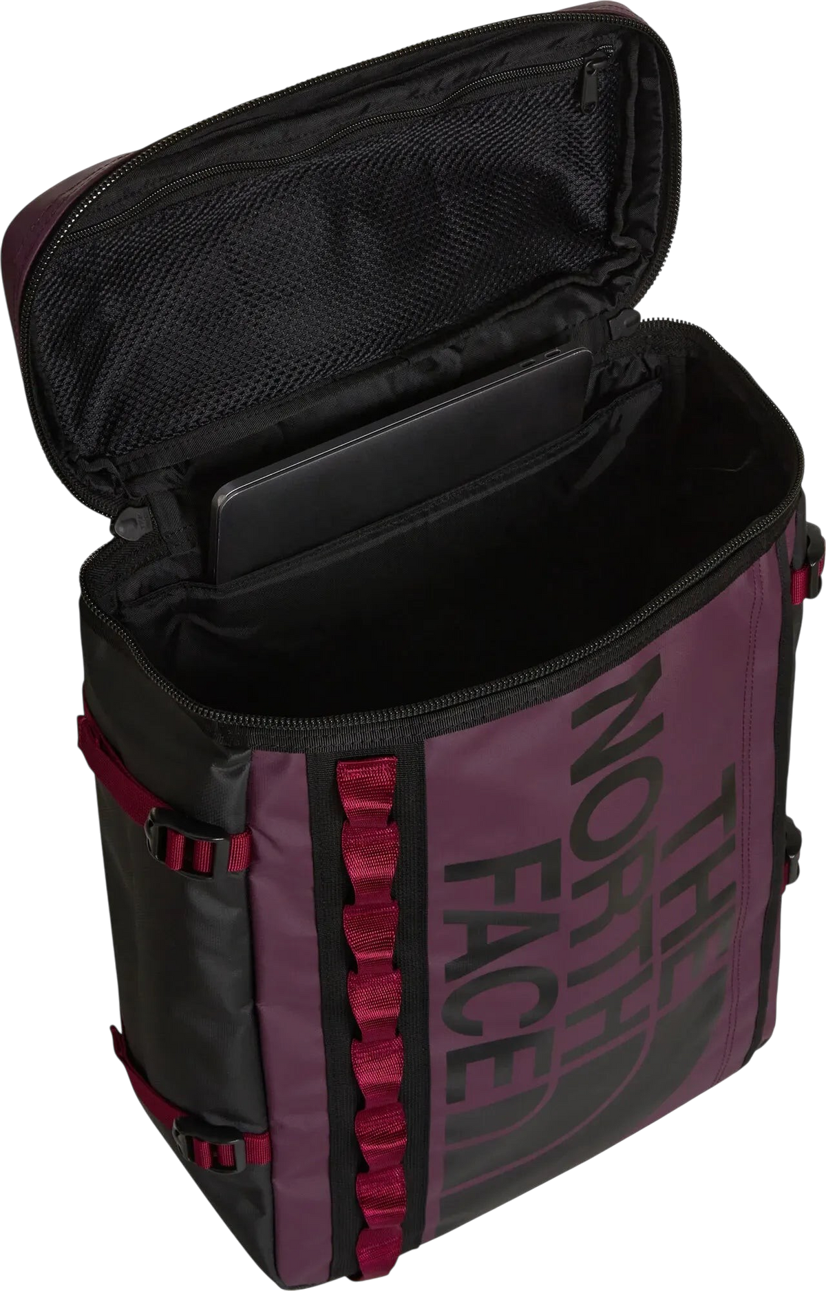 Zaino Blaze Shop The North Face Base Camp Fuse Box bordeaux e nero con scomparto interno per laptop aperto