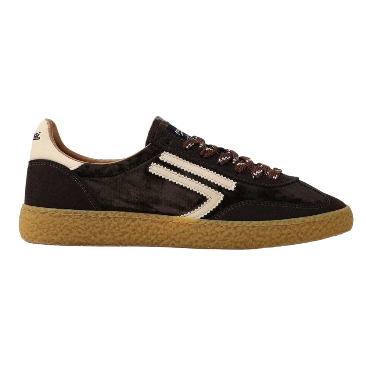 Sneaker Blaze Shop PURAAI XS in velluto marrone con suola in gomma testurizzata e dettagli avorio a contrasto