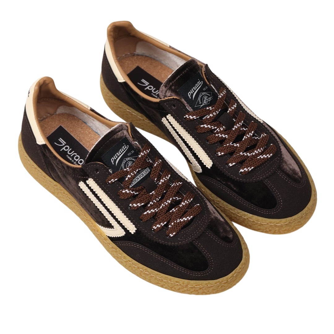 Sneakers Blaze Shop PURAAI XS in velluto marrone con suola in gomma naturale e dettagli a contrasto avorio