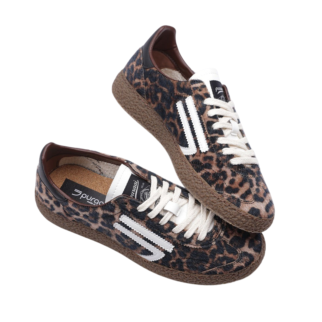 Sneakers Blaze Shop PURAAI XS Savana in cavallino leopardato con suola marrone e lacci avorio