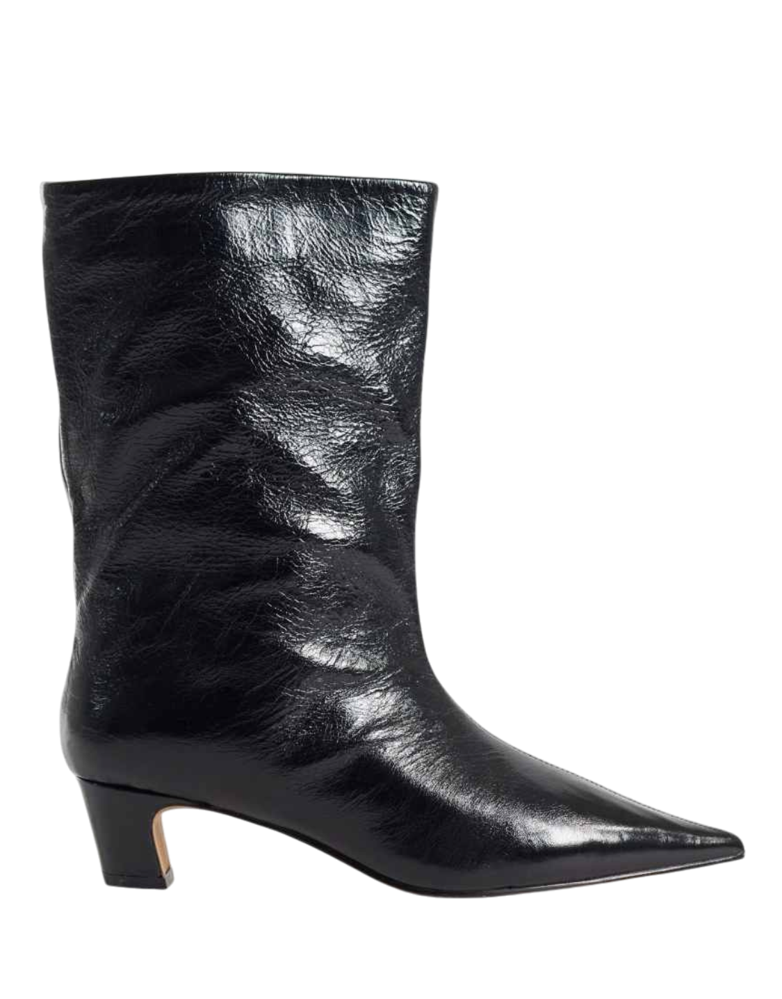 Stivaletti Blaze Shop Steve Madden Lytton in pelle nera con finitura increspata, gambale alla caviglia e kitten heel.