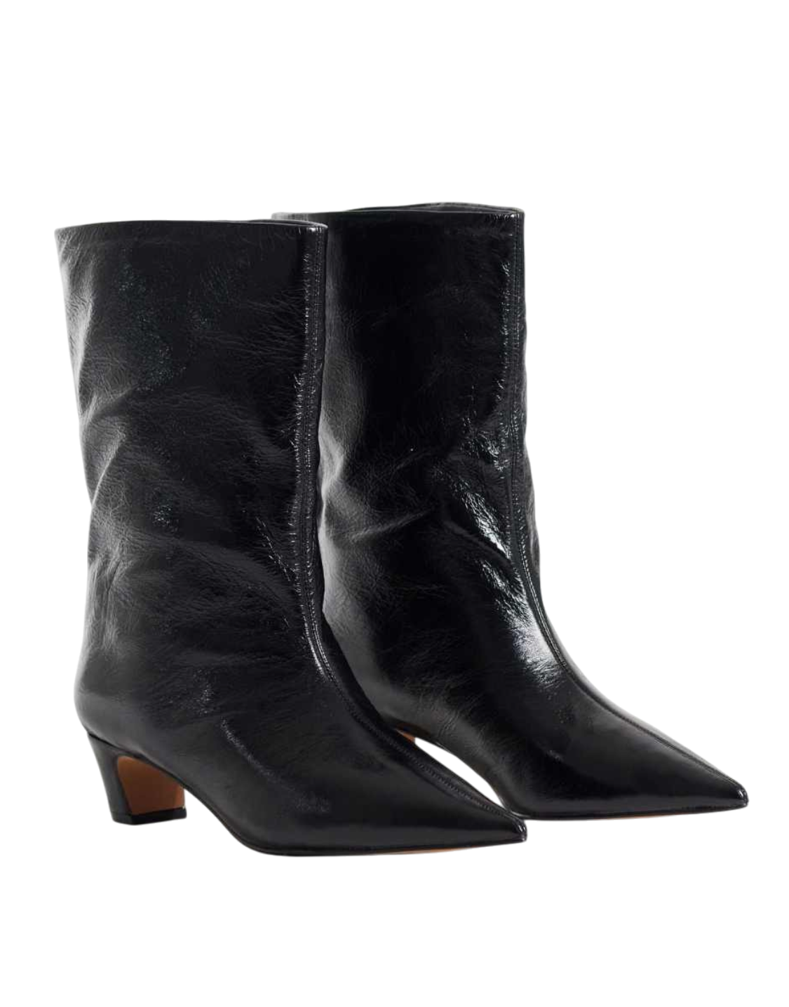 Stivaletti Blaze Shop Lytton in pelle nera con finitura increspata, punta affusolata e tacco basso kitten heel.