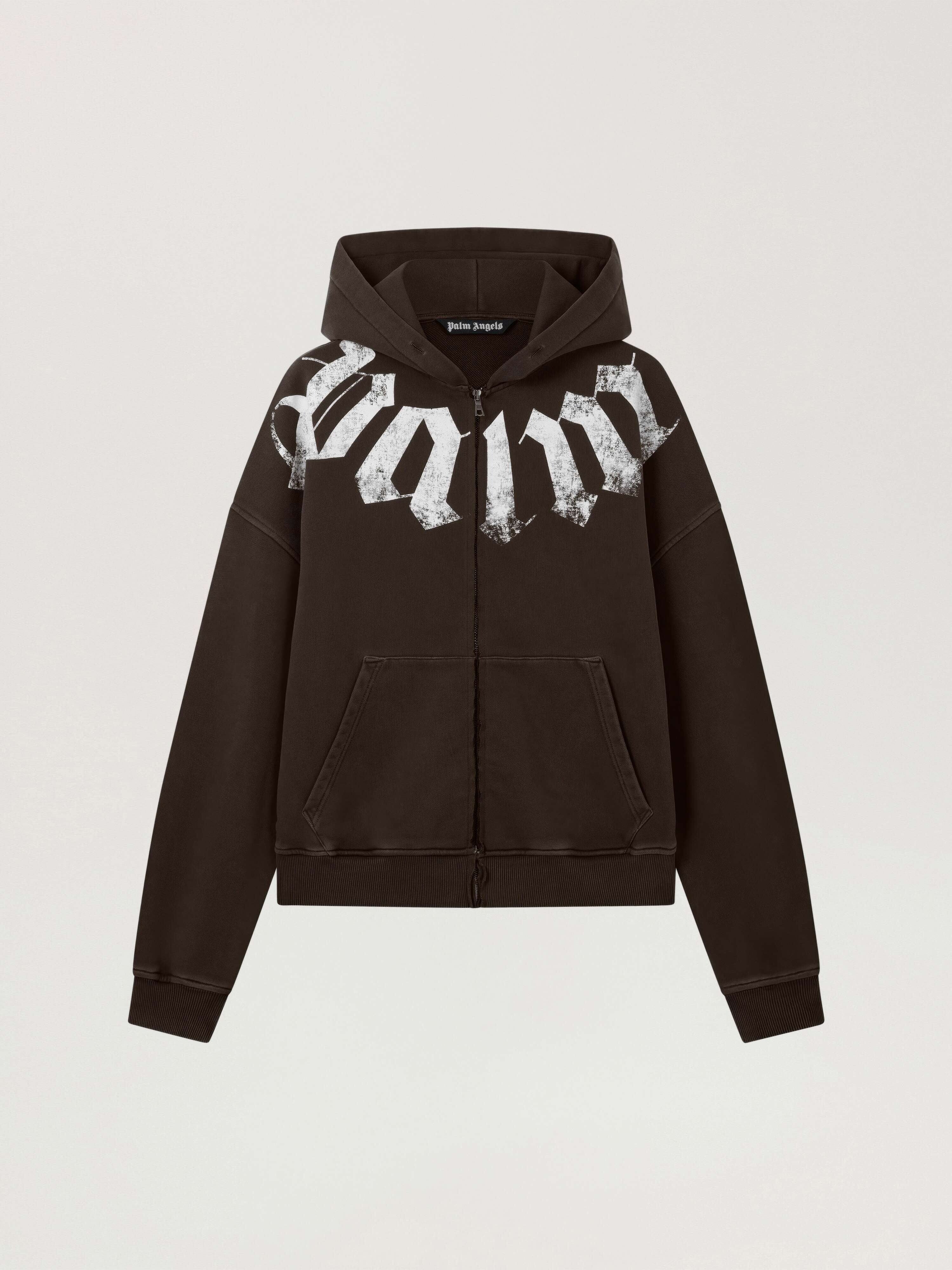 PALM ANGELS Big Neck Logo Zip Loose Hoodie BROWN - OFF WHITE