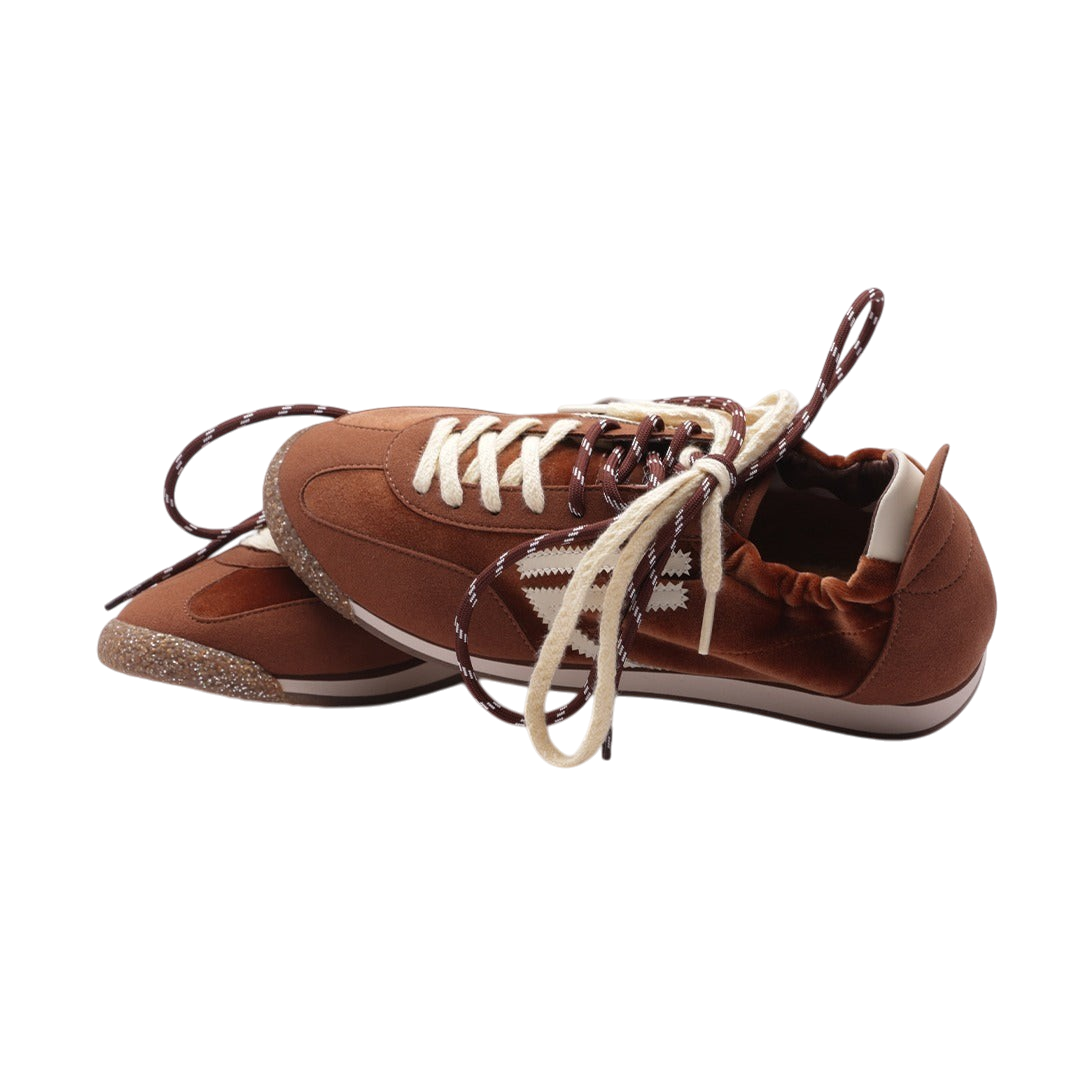 Sneaker Blaze Shop PURAAI Panther Sofa in velluto marrone e microsuede con suola glitterata e doppi lacci