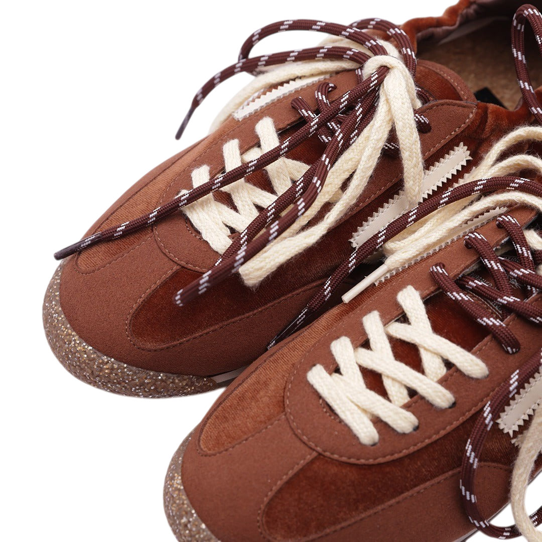 Sneaker Blaze Shop PURAAI Panther Sofa in velluto e microsuede marrone con suola glitterata e doppi lacci