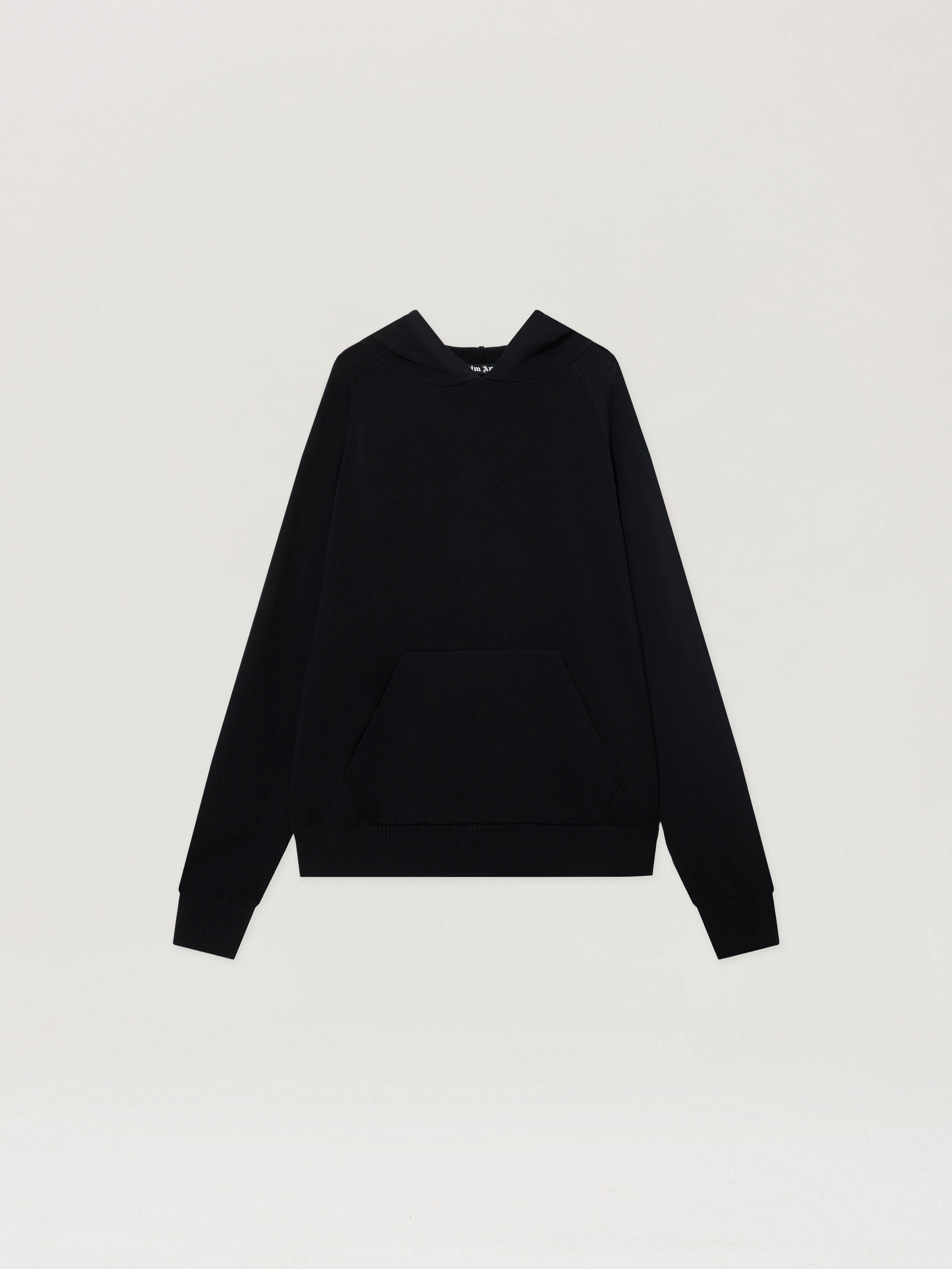 PALM ANGELS Curved Logo Regular Knit Hoodie BLACK - OFF WHITE