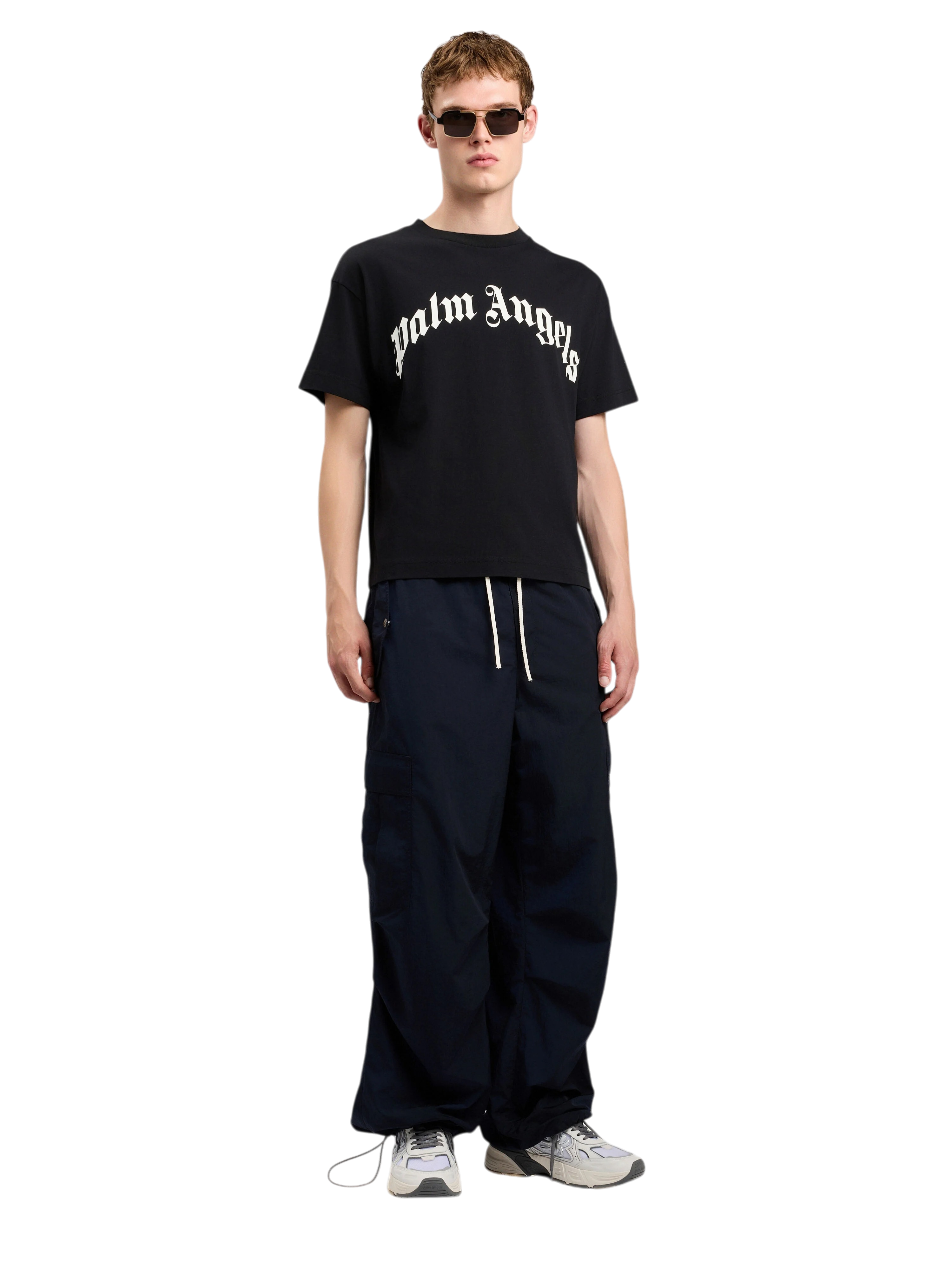 PALM ANGELS Curved Logo T-Shirt Black Off White