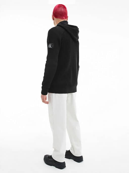 CALVIN KLEIN Maglione Con Cappuccio In Cotone Pettinato Nero