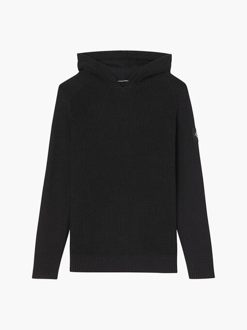 CALVIN KLEIN Maglione Con Cappuccio In Cotone Pettinato Nero