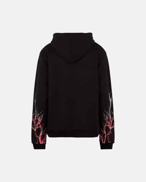 PHOBIA ARCHIVE FELPA CAPPUCCIO NERA CON FULMINI Rosso-Grigi