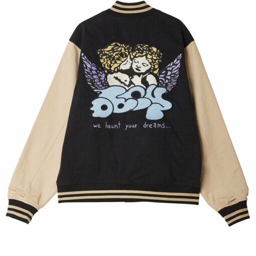 OBEY CARE DENIM VARSITY JACKET dusty black multi