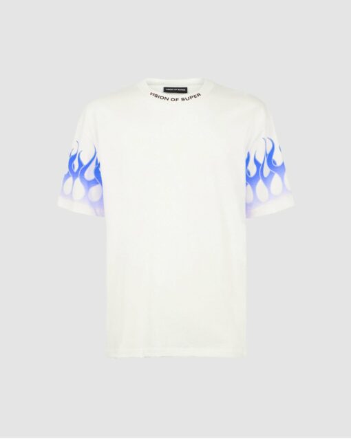 VISION OF SUPER T-Shirt Bianca Con Fiamme Blu