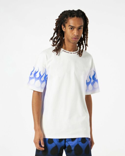VISION OF SUPER T-Shirt Bianca Con Fiamme Blu