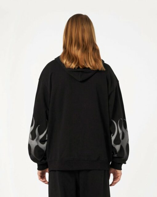 VISION OF SUPER Felpa Cappuccio Nera Con Fiamme Grigie