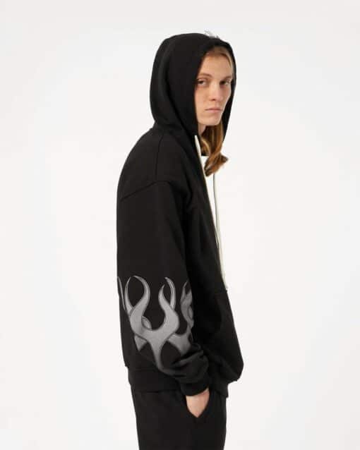 VISION OF SUPER Felpa Cappuccio Nera Con Fiamme Grigie