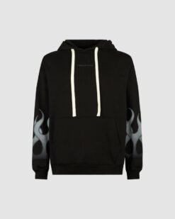 VISION OF SUPER Felpa Cappuccio Nera Con Fiamme Grigie